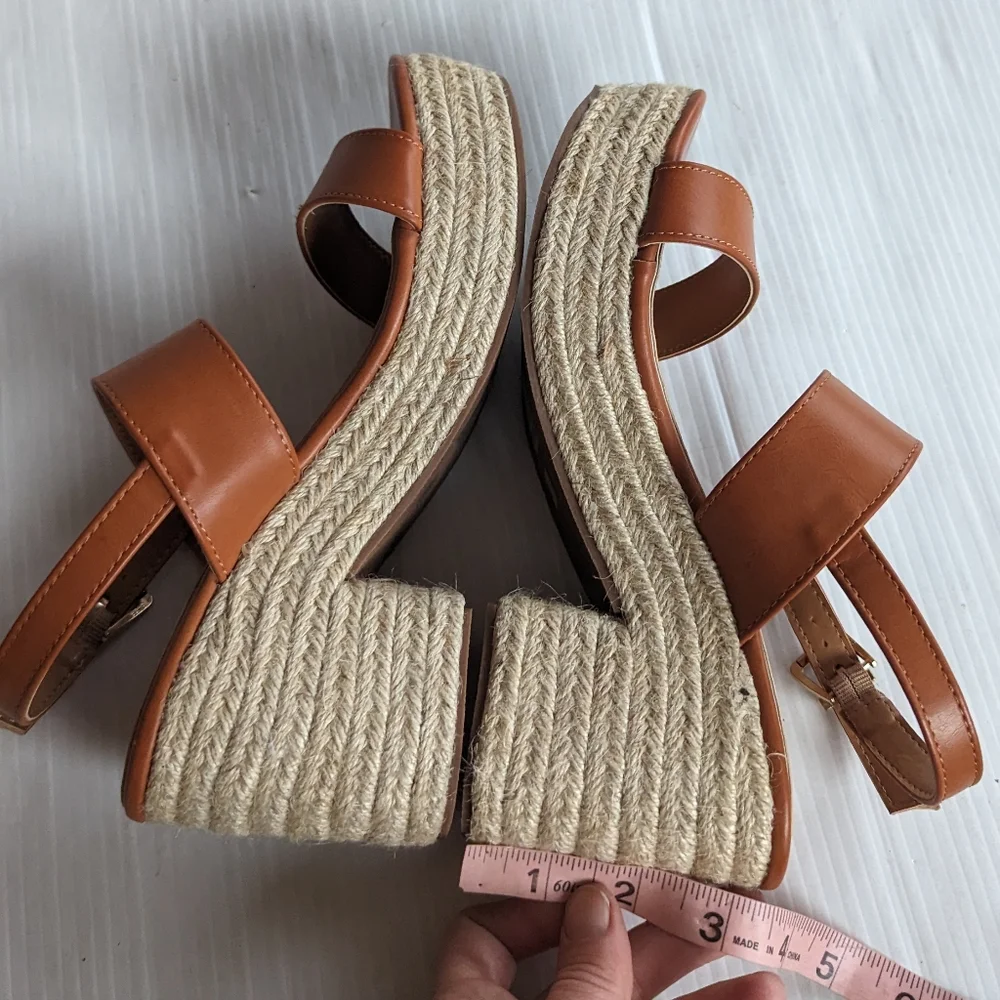 LOLITA brown faux leather strappy sandals with chunky espadrille platform sole